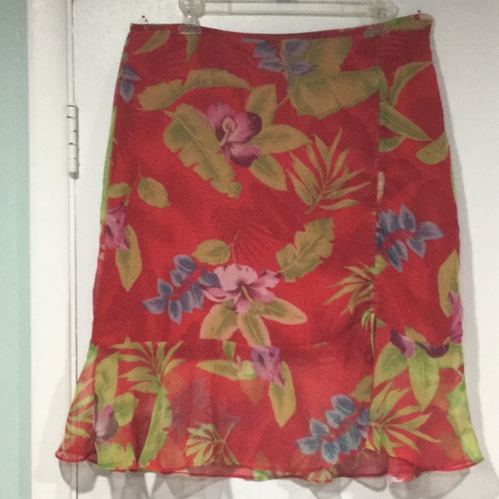 Red Floral Ruched Skirt